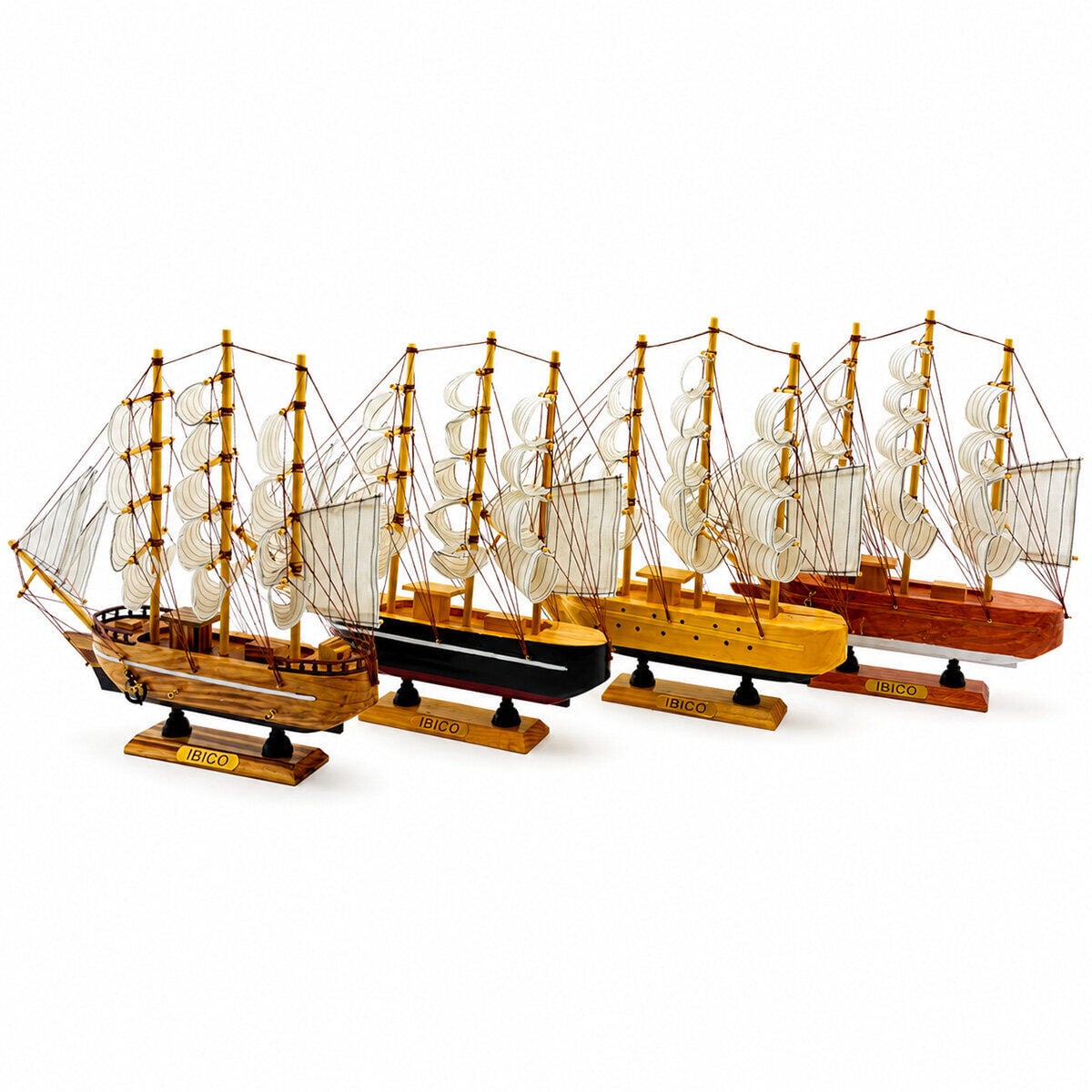 İBİCO İ12-237 ( ORTA ) ( UZUNLUK : 30CM & GENİŞLİK : 32CM ) MASAÜSTÜ DEKORATİF ( AHŞAP ) YELKENLİ GEMİ SÜS EŞYASI*24