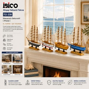 İBİCO İ12-238 ( KÜÇÜK ) ( UZUNLUK : 23CM & GENİŞLİK : 23CM ) MASAÜSTÜ DEKORATİF ( AHŞAP ) YELKENLİ GEMİ SÜS EŞYASI*48