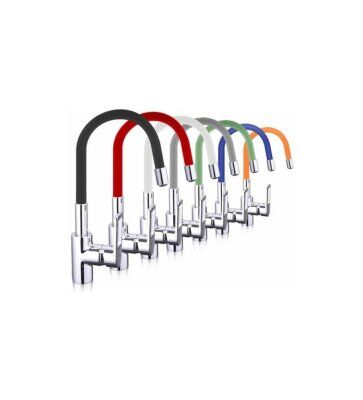 REAL KING DT-078B ( DÜZ BAŞLI KROM ) ( RENKLİ SİLİKON KAPLAMA YAYLI BORULU ) KUBAR & MUTFAK BATARYA UCU (KUĞUBAR)*60