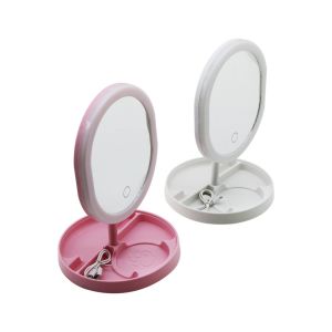 YAKUT-10671 ( 6'' ) ( LEDLİ & USB ŞARJLI & YUVARLAK ) PLASTİK MAKYAJ AYNASI ( TAKI SEPETLİ AYAKLI )*48