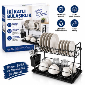 KRT-1158 ( SİYAH & METAL ) ( 2 KATLI ) TABAKLIK & BULAŞIKLIK*14