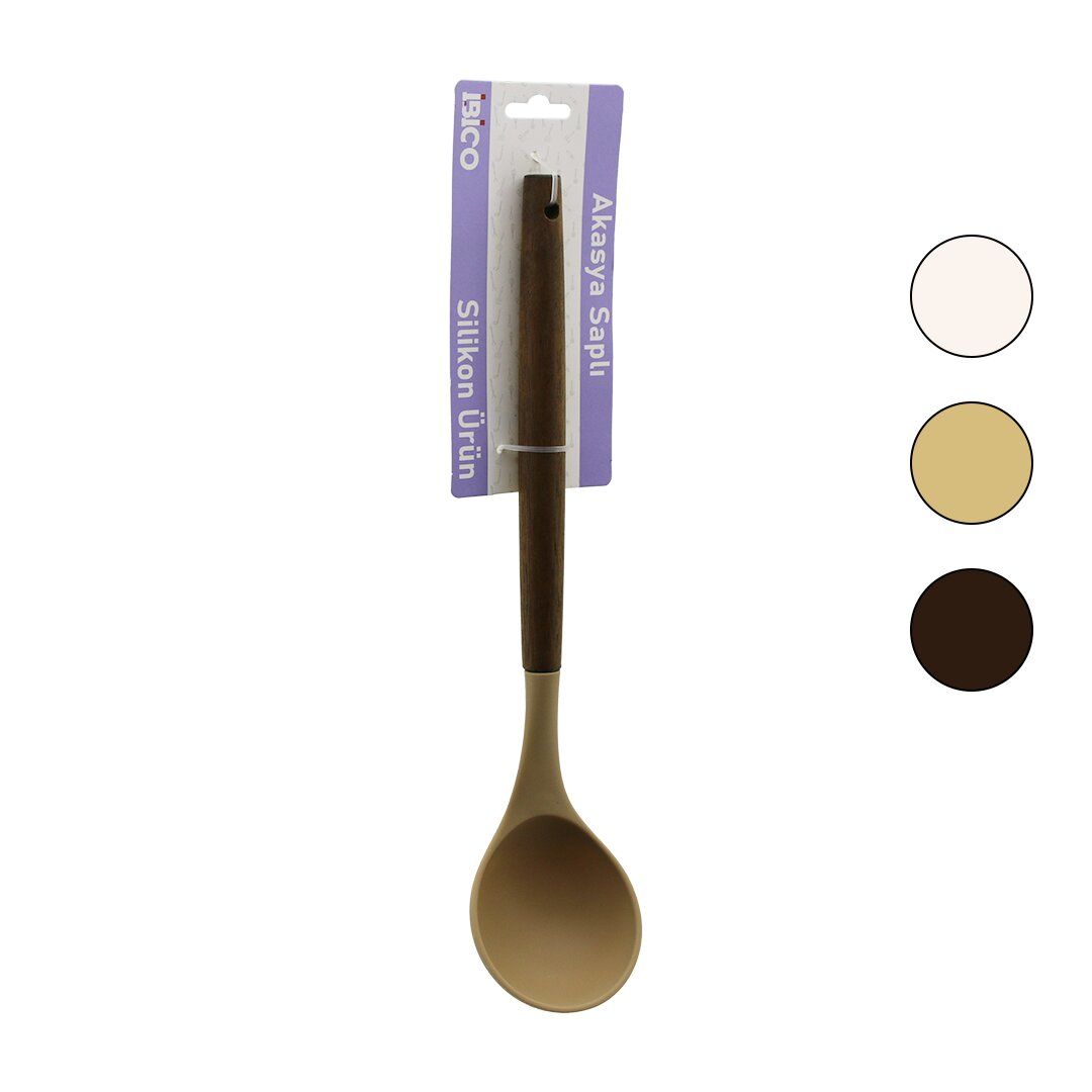 İBİCO İ22-016 ( KÜÇÜK=60ML ) ( RENKLİ SİLİKON ) ( AHŞAP AKASYA SAPLI ) ( SERVİS ) ( KEPÇE ) ( 30.5CM )*6X24
