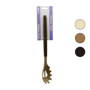 İBİCO İ22-019 ( RENKLİ SİLİKON ) ( AHŞAP AKASYA SAPLI ) ( MAKARNA & SALATA ) ( SERVİS ) KAŞIK ( 30CM )*6X24