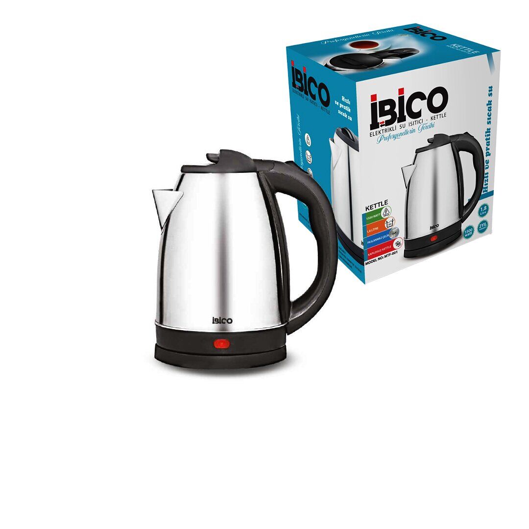 İBİCO MTF-001 ( ÇELİK ) KETTLE ELEKTRİKLİ SU ISITICISI ( PASLANMAZ ÇELİK GİZLİ REZİSTANS ) ( 360° ) ( 1.8LT ) ( 1500W )*6