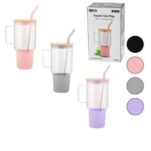 İBİCO İ22-349 ( CAM ) ( 1000ML ) MATARA & SULUK ( BAMBU KAPAK & SIZDIRMAZ SİLİKONLU ) ( ÇELİK PİPET ) ( KORUYUCU SİLİKON ALTLIK & KILIF )*24