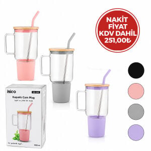 İBİCO İ22-349 ( CAM ) ( 1000ML ) MATARA & SULUK ( BAMBU KAPAK & SIZDIRMAZ SİLİKONLU ) ( ÇELİK PİPET ) ( KORUYUCU SİLİKON ALTLIK & KILIF )*24