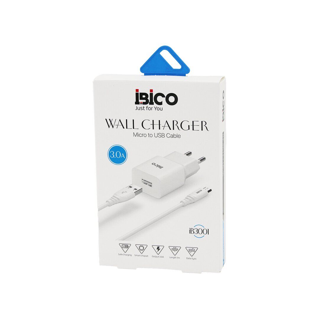 İBİCO İB-3001 ( USB TO=( MİCRO ) (SET) (EV BAŞLIK+ KABLO=1MT) TELEFON ŞARJ ( HIZLI ) ( 3.0A ) ( 9V-12V )*10X10
