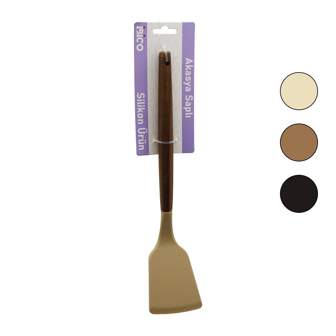 İBİCO İ22-021 ( RENKLİ SİLİKON ) ( AHŞAP AKASYA SAPLI ) ( KLASİK ) SPATULA ( 30CM )*6X24
