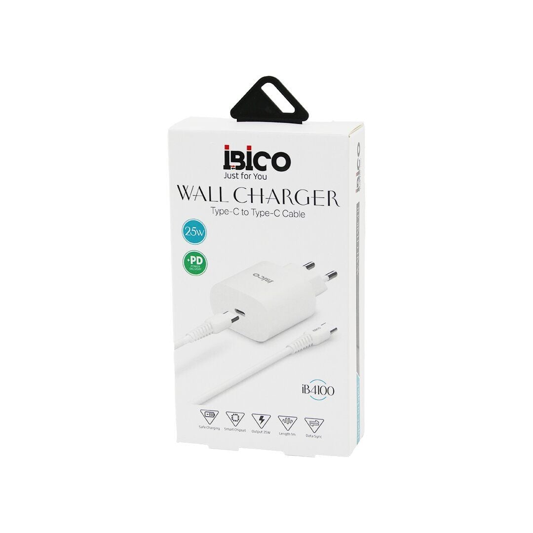 İBİCO İB-4100 ( TYPE-C TO=( TYPE-C ) (SET) (EV BAŞLIK + KABLO=1MT) TELEFON ŞARJ (HIZLI) (25W) (9V-12V-3.0A & 25W-1.5A)*10X10
