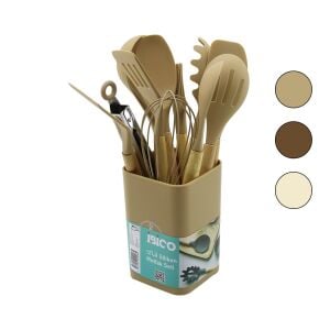 İBİCO İ22-028 (11PCS+KOVA) SİLİKON MUTFAK SETİ (BAMBU SAP) (3-KAŞIK& 3-SPATULA& 1-KEVGİR& 1-KEPÇE& 1-MAŞA& 1-ÇRPC& 1-FRÇ)*24