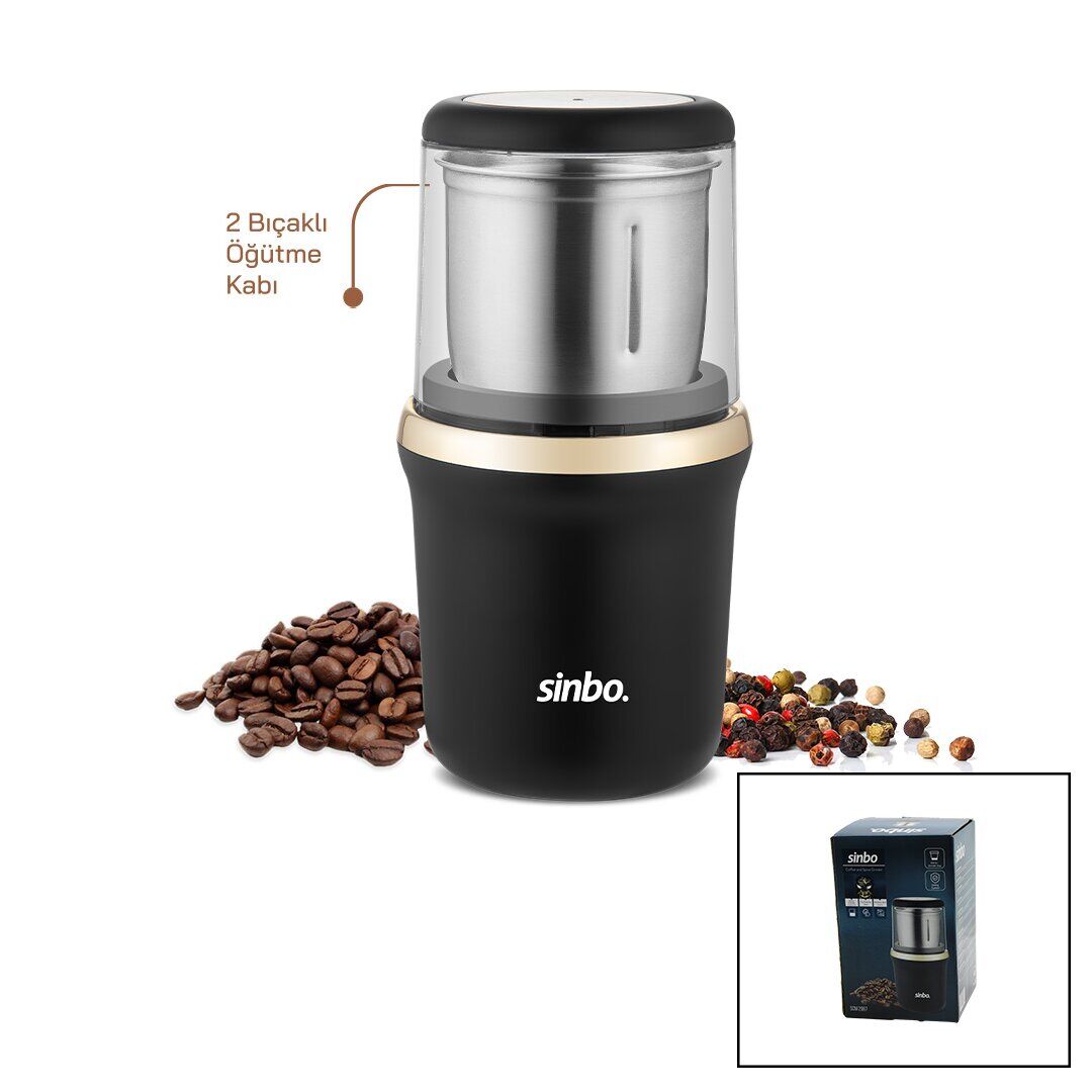 SİNBO SCM-2997 (GOLD KENAR) KAHVE & BAHARAT ÖĞÜTÜCÜ (ÇELİK BIÇAK & Ö.HAZNESİ=100GR) (200W) (BAS ÇALIŞTIR KAPAK=MİKA PLS)*6