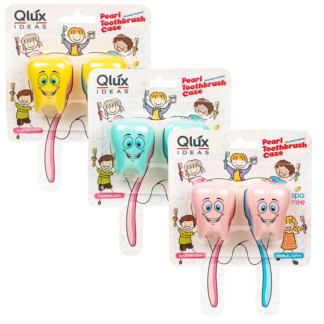 QLUX L-00600 ( 2PCS ) DİŞ FIRÇALIK ( BAŞLIK KABI ) ( RENKLİ PLASTİK & DİŞ ŞEKİLLİ & GÜLENYÜZ EMOJİLİ )*30=K