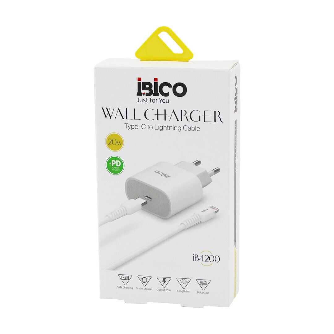 İBİCO İB-4200 ( TYPE-C TO=( İPHONE ) (SET) (EV BAŞLIK+ KABLO=1MT) TELEFON ŞARJ (HIZLI) (20W) (9V-12V-3.0A & 20W-1.5A)*5X20