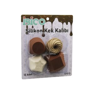 İBİCO İ22-029 ( 12PCS ) ( RENKLİ SİLİKON ) MUFFİN & KEK KALIP (MİX ŞEKİL= 3-DİKDÖRTGEN & 3-YUVARLAK & 3-RÜZGAR GÜLÜ & 3-YILDIZ)*24X4