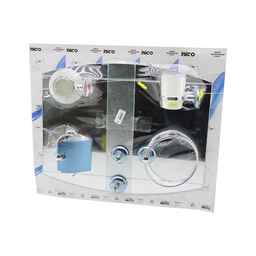 İBİCO BNY-240 (6PCS) BLİSTER AYNA SETİ (AYNA & WC KAĞITLIK & SABUNLUK & DİŞ FIRÇALIK & ETEJER & HAVLULUK ) (VİDALI) (ETAJER)*6=K