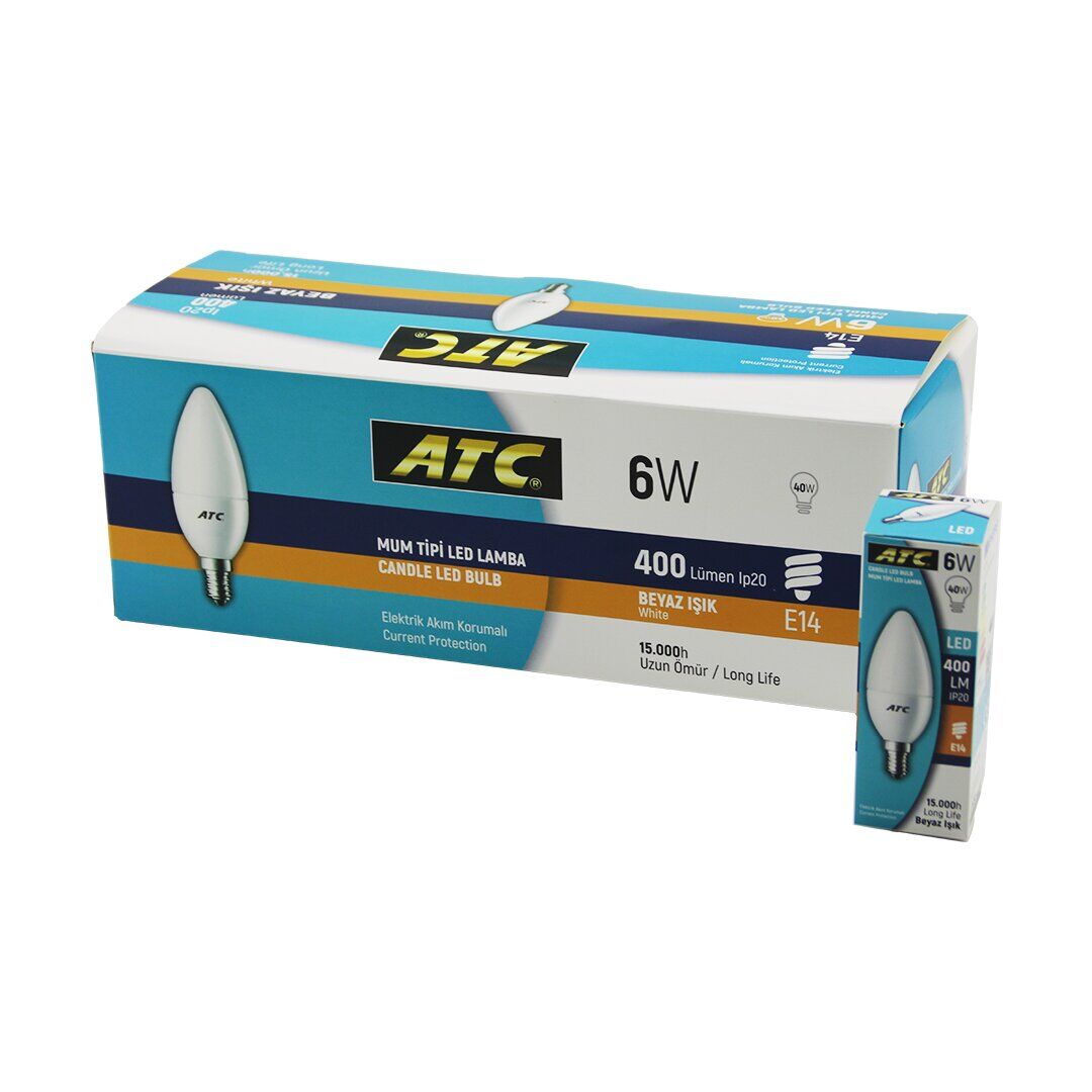 ATC-LW-6W-W ( 6W=40W ) ( E14 ) ( MUM TİPİ ) ( BEYAZ ) LED AMPUL LAMBA ( 400 LÜMEN ) ( IP20 ) ( 15.000 SAAT ÖMÜR )*24X10