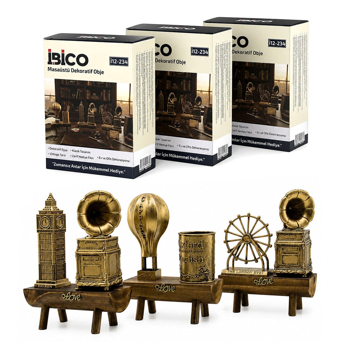İBİCO İ12-234 ( BÜYÜK ) MASAÜSTÜ DEKORATİF PLASTİK ( AHŞAP STAND ) SÜS EŞYASI*48
