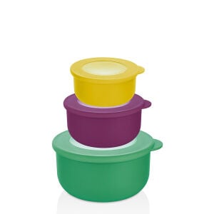 QLUX L-01008 ( 3PCS ) ( SIZDIRMAZ KAPAK ) ( RENKLİ ) KAPAKLI SAKLAMA KABI & KASE SETİ*12=K