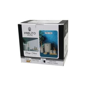 PABLİTO HOME PBT-782 ( 6PCS ) YUVARLAK BANYO SETİ & TAKIMI (BAMBU DETAYLI) (ÇÖP KOVA-FIRÇALIK-SIVI&KATI SABUNLUK-DİŞ FIRÇALIK-STAND )*4=K