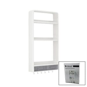 OMAŞ-TERA OM-0817 ( BEYAZ ) YAPIŞKANLI DUVAR ORGANİZERİ PLASTİK ( 3 RAF=14CM-19CM-30CM & 2 ÇEKMECE=40CM & 6 ASKI ) ( 19 PCARÇA )*6