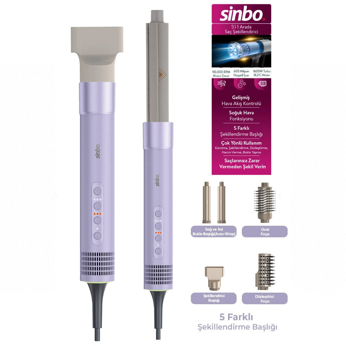 SİNBO SHD-1760 SAÇ ŞEKİLLENDİRME CİHAZI ( 110.000RPM ) ( 5 BAŞLIK & 3 HIZ & SICAKLIK AYAR )*4