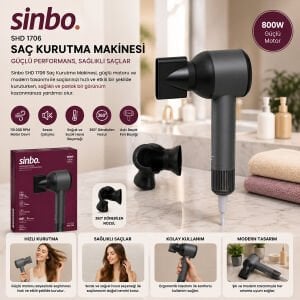 SİNBO SHD-1755 ( GRİ ) SAÇ KURUTMA MAKİNESİ ( 110.000 RPM ) ( SESSİZ ÇALIŞMA & 3 HIZ - SICAKLIK AYAR )*6