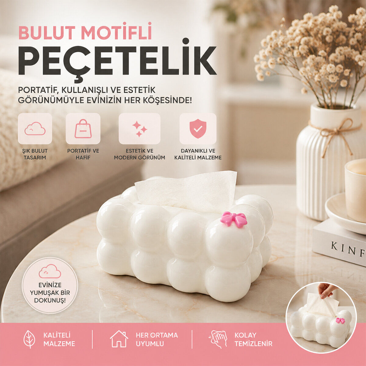 BAROTTİ DMR-9915 ( BUBBLE ) ( BEYAZ ) ( YAYLI ) ( MASAÜSTÜ ) DEKORATİF BULUT PEÇETELİK ( 19X12.5X8.5CM )*70