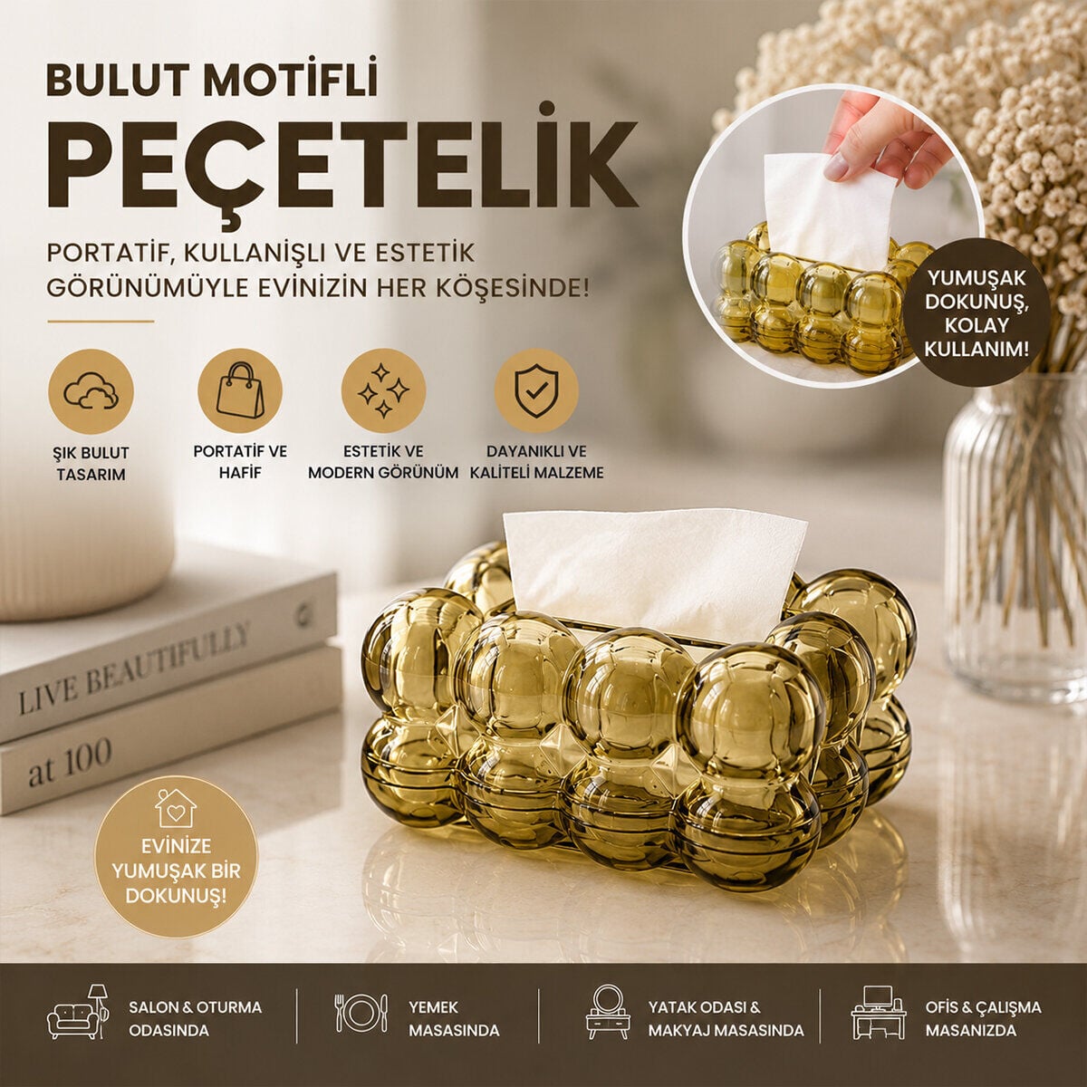 BAROTTİ DMR-9914 ( BUBBLE ) ( ŞEFFAF K.RENGİ ) ( YAYLI ) ( MASAÜSTÜ ) DEKORATİF BULUT PEÇETELİK ( 19X13X9.5CM )*60