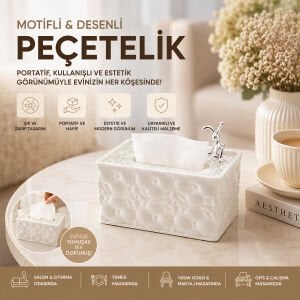 BAROTTİ DMR-9916 ( 18.4X12.5X9CM ) ( BEYAZ ) ( YAYLI ) ( MASAÜSTÜ ) DEKORATİF DİKDÖRTGEN PEÇETELİK*60