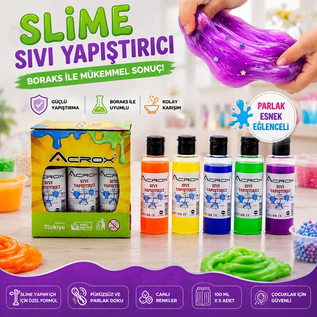 ACROX AX-848-853 SLİME JELİ & SIVI YAPIŞTIRICI ( SU BAZLI ) 70ML*12X24