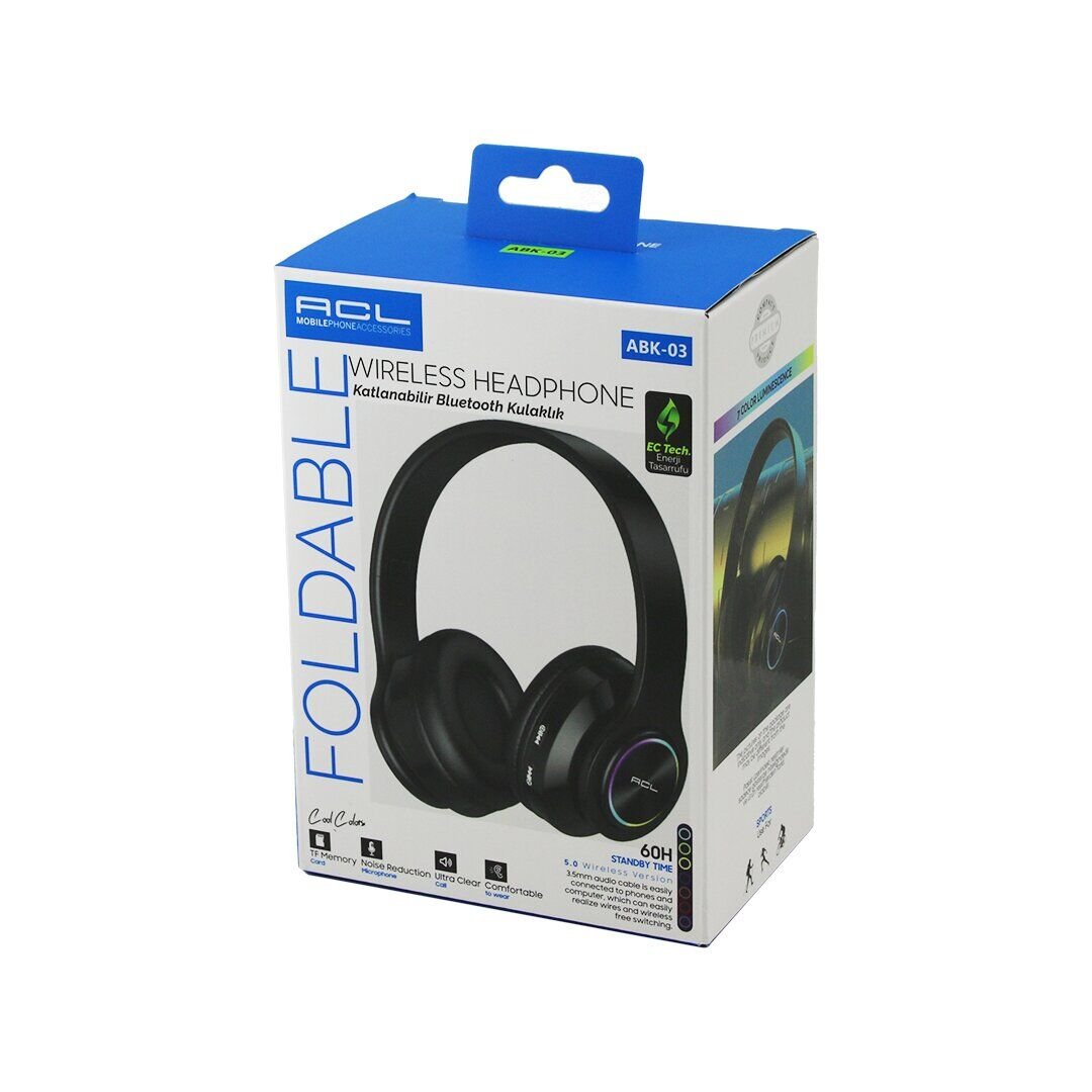 ACL ABK-03 ( RGB RENKLİ IŞIKLI ) ( TYE-C TO USB ŞARJLI ) BLUETOOTH KULAK ÜSTÜ ( KABLOSUZ ) KULAKLIK ( Hİ-Fİ SES & GÜRÜLTÜ ENGELLEME ))*80