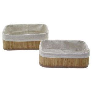 PABLITO HOME PBT-049 ( 2Lİ ) ( D.GEN ) ( BAMBU KENAR ) ORGANİZER SEPET (AHŞAP ALTLIK & BEZLİ) (19X27X10CM & 15X24X8CM)*60