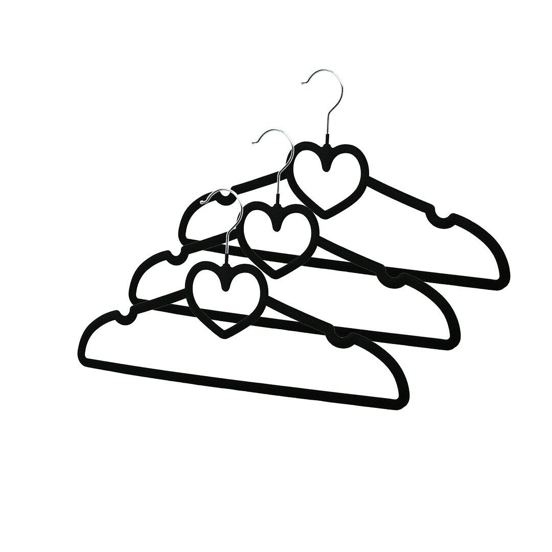 İBİCO DMR-8159 ( 3PCS ) ( SİYAH KADİFE KAPLI & KALPLİ ) PLASTİK ASKI ( METAL UÇLU )*80