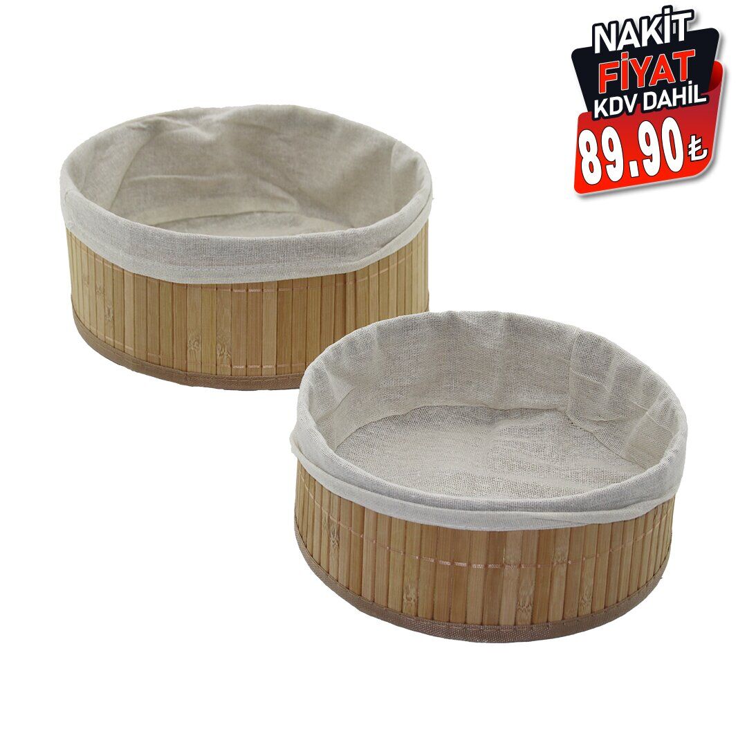 PABLITO HOME PBT-051 (2Lİ) (YUVARLAK) (BAMBU KENAR) ORGANİZER SEPET (AHŞAP ALTLIK & BEZLİ) (Ç:24.5CM Y:10CM & Ç:20CM Y:8CM)*60                     qwe3