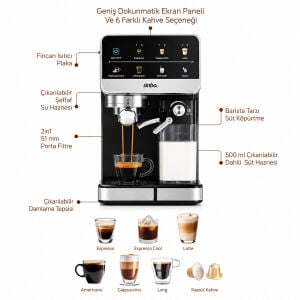 SİNBO SCM-2996 PRO ( SİYAH ) ESPRESSO KAHVE MAKİNESİ ( 6 FARKLI KAHVE ) ( 1.5LT SU HAZNE & 500ML SÜT HAZNE )*1