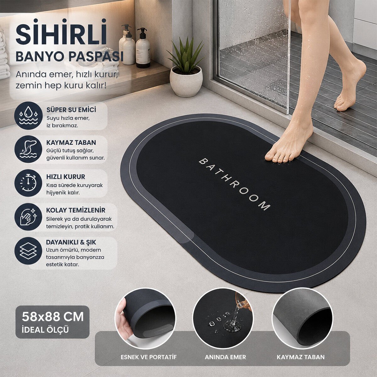 ENFA ENF-794 ( OVAL ) SU EMİCİ SİHİRLİ BANYO PASPAS & BULAŞIK ALTLIK (58X38CM)*60