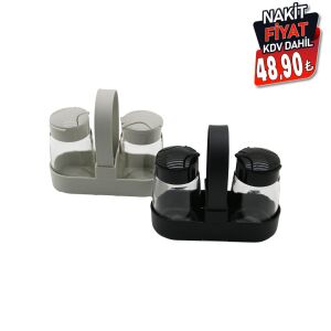 QLUX C-00381 DROP (STANDLI) (2 PCS) (CAM) TUZLUK & BAHARATLIK SET (PLS.KAPAK & KÜRDANLIKLI STAND) (TAŞIMA KULPLU)*15=K