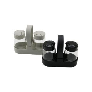 QLUX C-00381 DROP (STANDLI) (2 PCS) (CAM) TUZLUK & BAHARATLIK SET (PLS.KAPAK & KÜRDANLIKLI STAND) (TAŞIMA KULPLU)*15=K