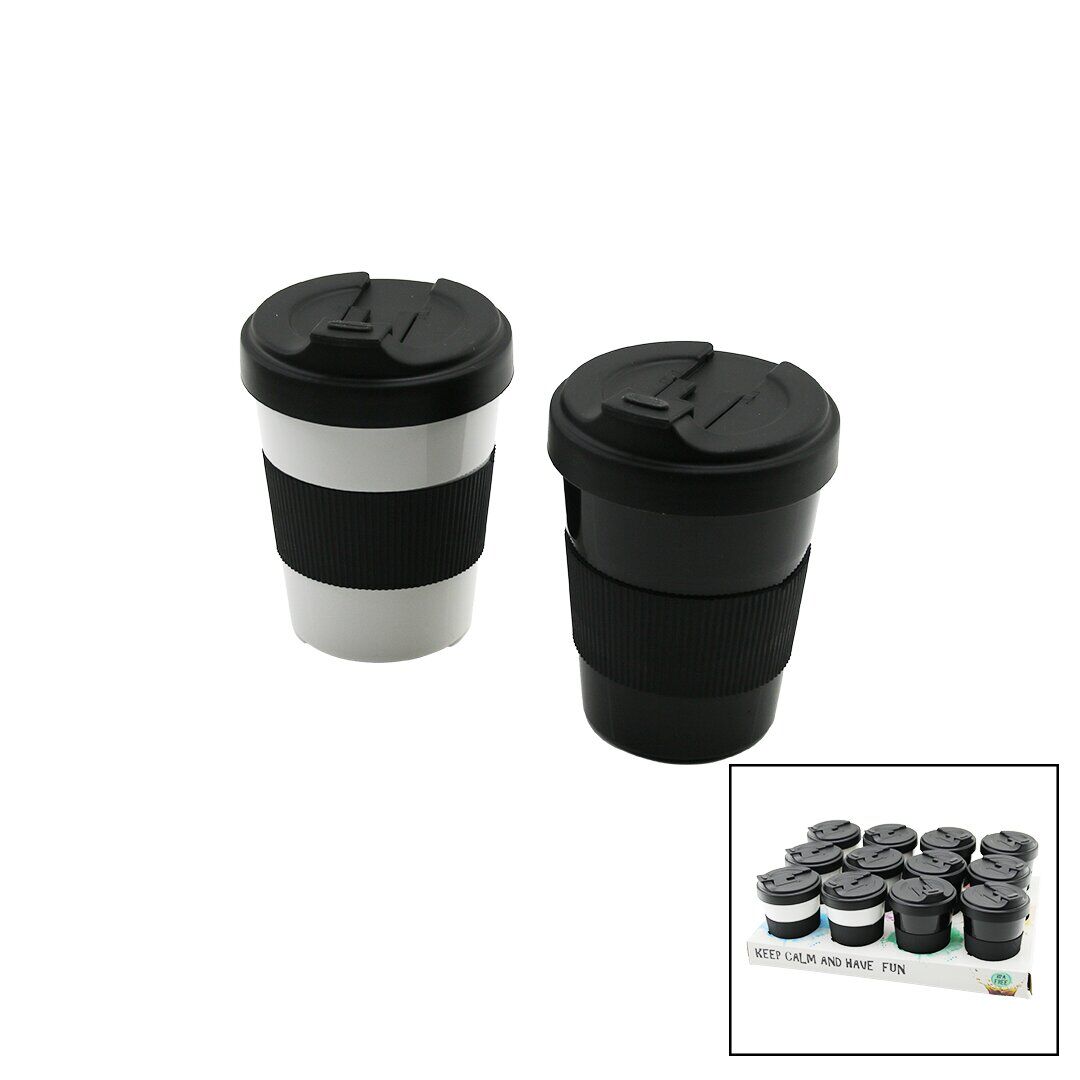 QLUX L-00986 ( NO-2 ) ( 500ML ) COZY KAHVE BARDAK ( PLASTİK ) ( YUDUMLAMA AĞIZLIKLI KAPAK ) ( SİLİKON KAPLAMA GÖBEK )*24=K