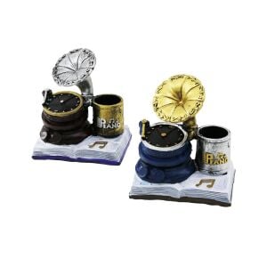 İBİCO İ12-197-B ( SAAT & GRAMAFON ) VİNTAGE DEKORATİF BİBLO & RENKLİ KALEMLİK ( 13X12X8.5CM ) ( REÇİNE )*72