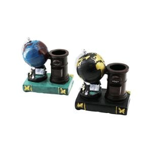 İBİCO İ12-201-B ( DÜNYA & KİTAP ) VİNTAGE DEKORATİF BİBLO & KALEMLİK RENKLİ ( 15X13.5X8CM ) ( REÇİNE )*48