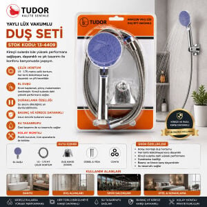 TUDOR TDR-254 ( VAKUMLU & KROM ) LÜKS DUŞ SETİ ( METAL YAYLI HORTUM=150CM ) (MAFSAL )*50