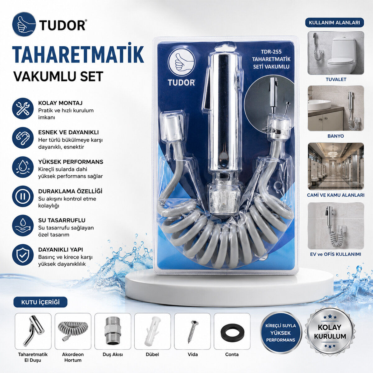 TUDOR TDR-255 ( KROM ) TAHARATMATİK SETİ ( TAHARATMETİK EL DUŞU- HORTUM - MAFSAL ) ( VAKUMLU SET )*50