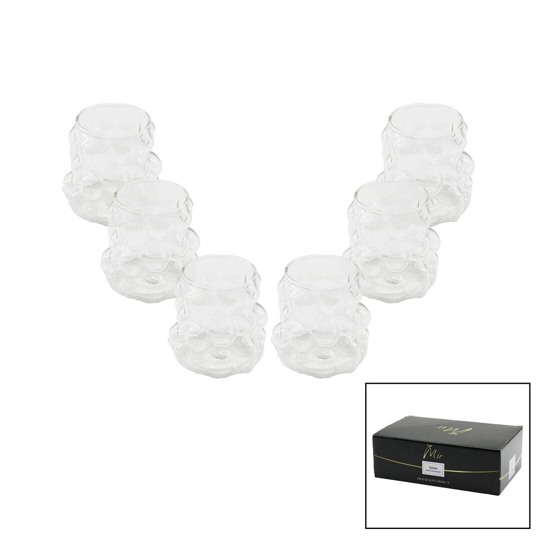 MİR-1539 ( 6PCS ) ( ÜZÜM & KABARCIKLI CAM ) KAHVE YANI BARDAK ( 90ML )*24=K