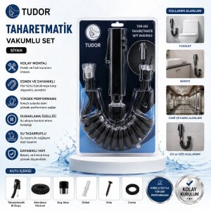 TUDOR TDR-255 ( SİYAH ) TAHARATMATİK SETİ ( TAHARATMETİK EL DUŞU- HORTUM - MAFSAL ) ( VAKUMLU SET )*50
