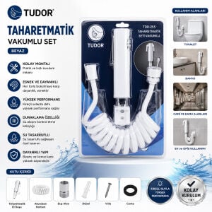 TUDOR TDR-255 ( BEYAZ ) - ( KROM ) TAHARATMATİK SETİ ( TAHARATMETİK EL DUŞU- HORTUM - MAFSAL ) ( VAKUMLU SET )*50