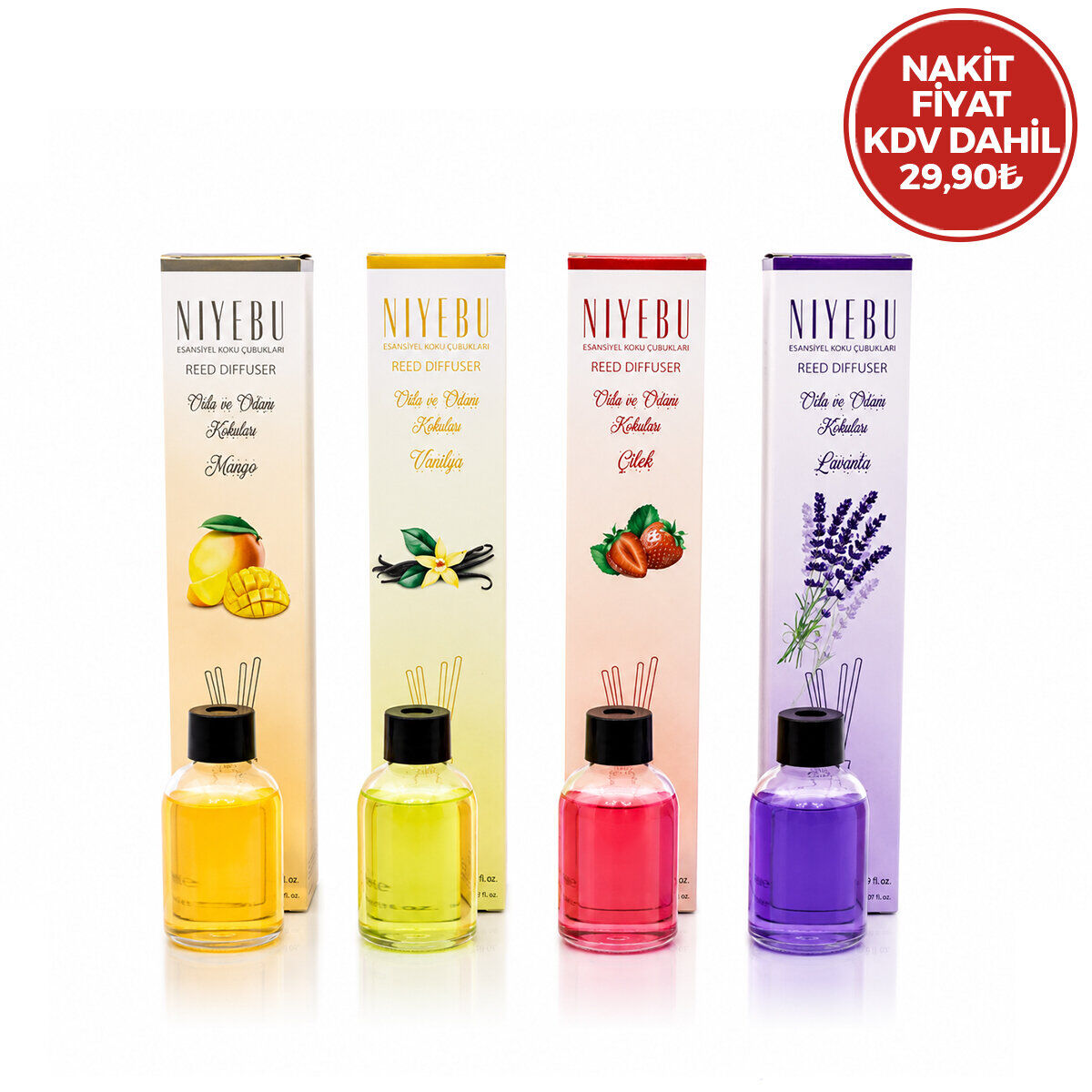 NİYEBU ( 50ML ) ( 3-ÇUBUKLU ) ORTAM KOKUSU ( CAM ŞİŞE ) ( MİX KOKU)*24X1