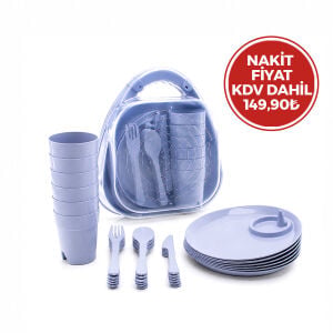 MİENCA MRD-473 PİKNİK SETİ ( 32PCS ) PLASTİK RENKLİ (6-TABAK-6-BARDAK-6-ÇATAL6-KAŞIK-6-BIÇAK+( 2 BÖLMELİ PLS.ÇANTA)*12=K
