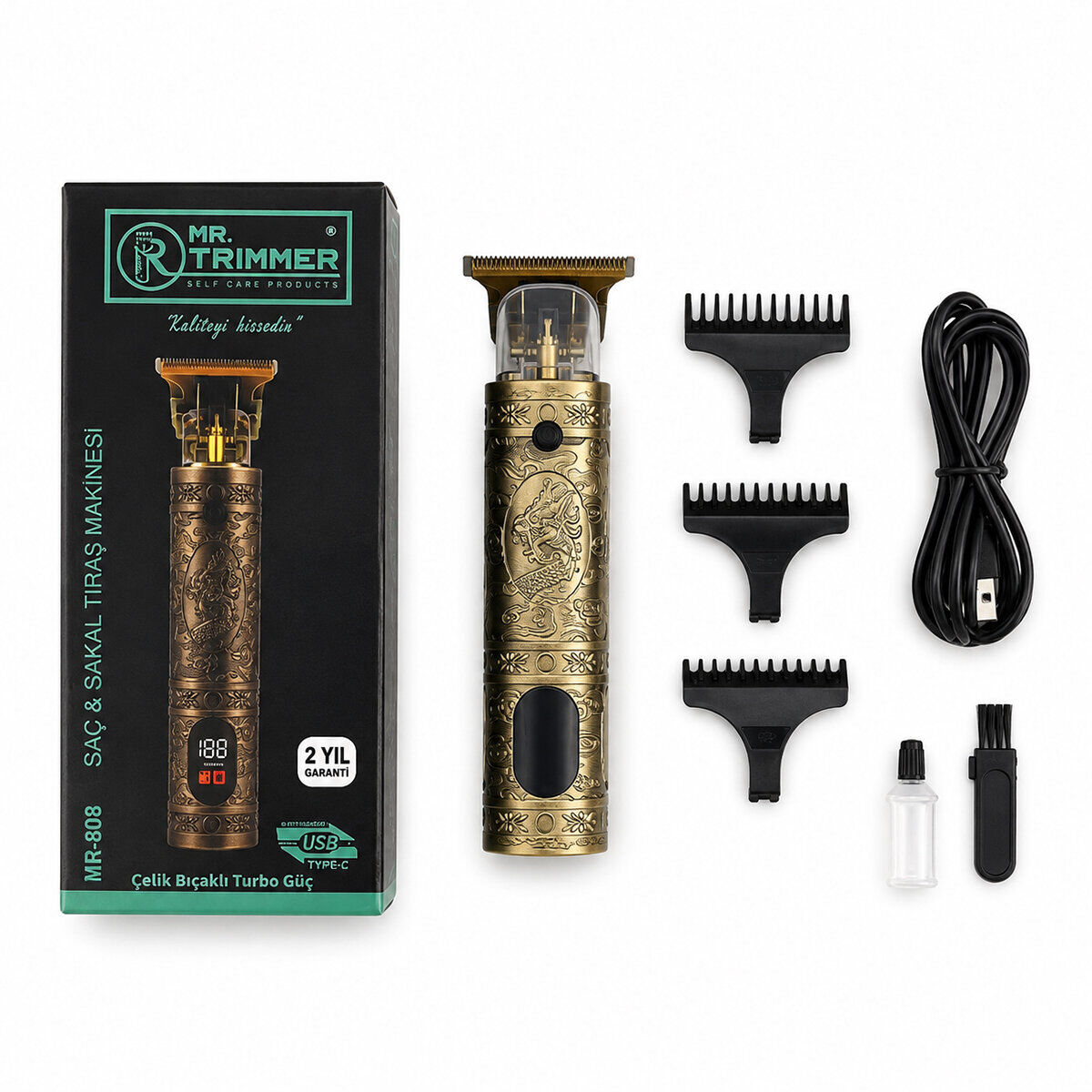 MR.TRIMMER MR-808 SAÇ & SAKAL KESME TRAŞ MAKİNESİ ( 3 FARKLI KESİM ) ( USB ŞARJLI ) ( 5W & 1200mAh & 800RPM ) ( ÇİFT KADEMELİ TURBO GÜÇ )*60