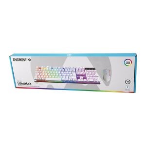 EVEREST LUMINAX KM-198 ( BEYAZ GÖKKUŞAĞI IŞIKLI ) ( USB KABLOLU ) OYUNCU KLAVYE & MOUSE SET*20